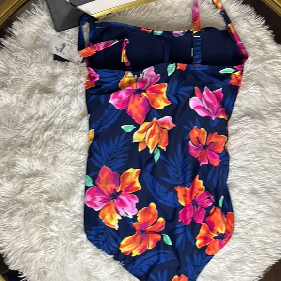 Lands' End Blue and Pink One Piece Swimsuit with Floral Design - Picture 2 of 3